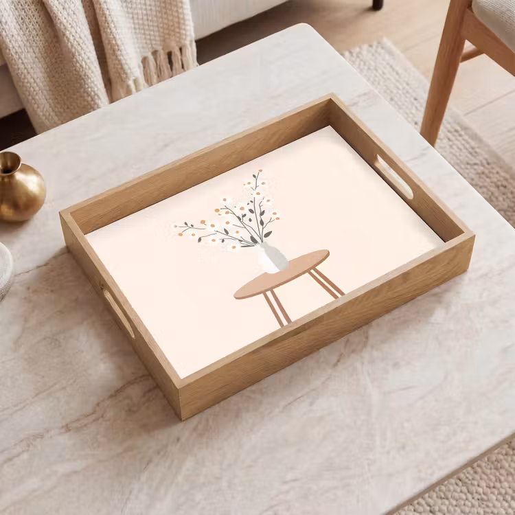 Vaas - Bloemen - Madeliefjes - Beige Dienblad Rechthoek middel -sfeer1