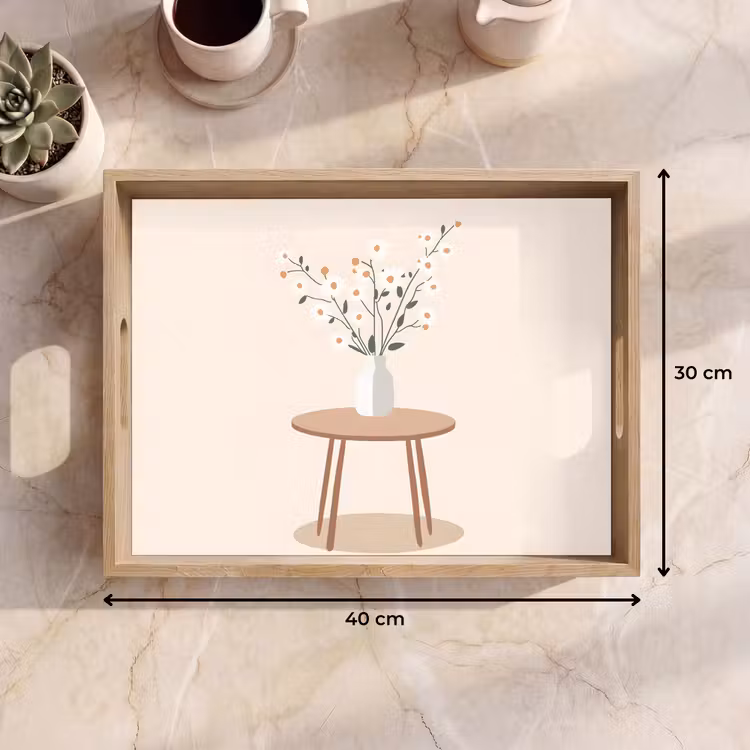 Vaas - Bloemen - Madeliefjes - Beige Dienblad Rechthoek middel -USP_Formaat