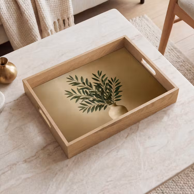 Vaas - Olijftakken - Bladeren - Beige Dienblad Rechthoek middel -sfeer1