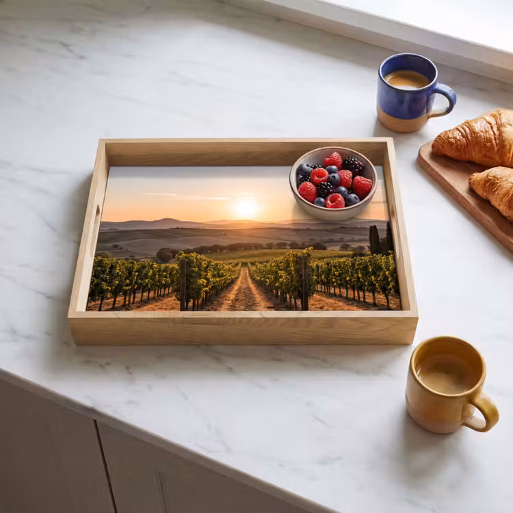 Wijngaard - Zonsondergang - Landschap Dienblad Rechthoek middel -sfeer2