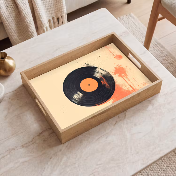 Vinylplaat - Zwart - Verfspatten - Retro Dienblad Rechthoek middel -sfeer1