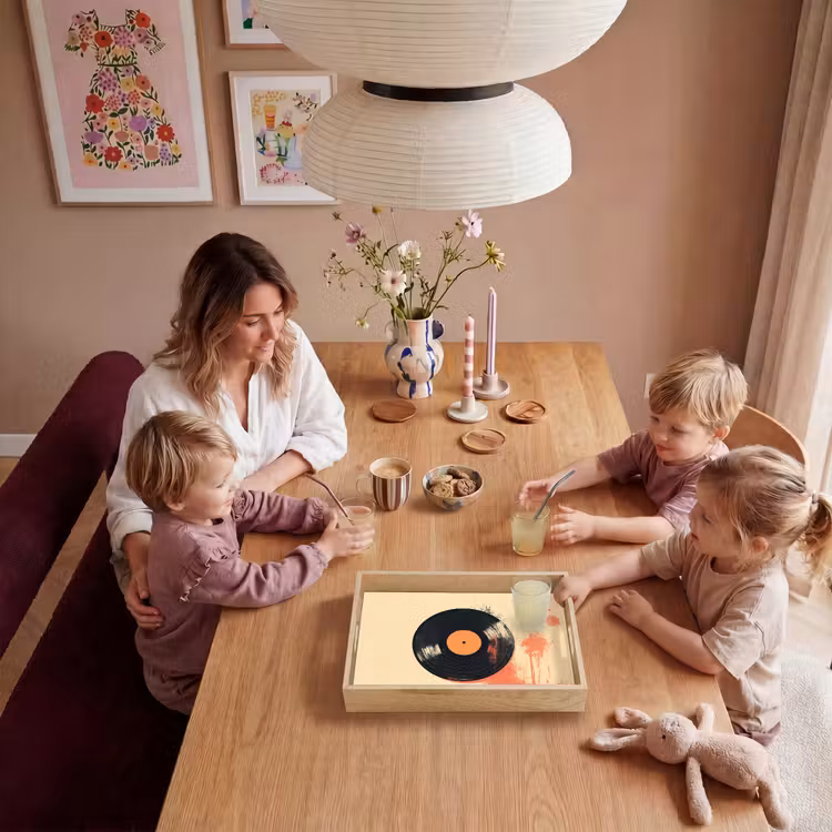 Vinylplaat - Zwart - Verfspatten - Retro Dienblad Rechthoek middel -sfeer4