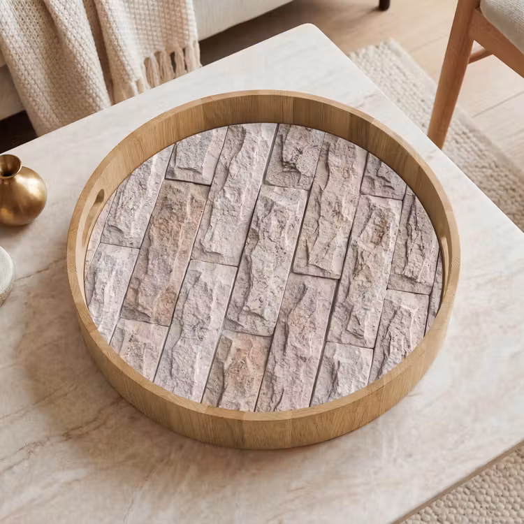 Muur - Steen - Ruw - Beige - Textuur Dienblad Rond middel -sfeer1
