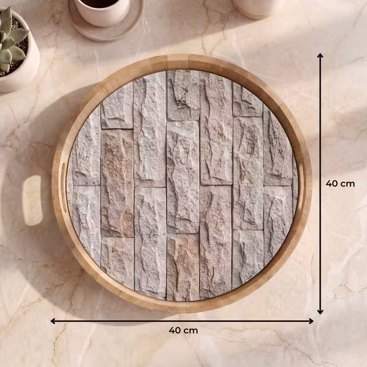 Muur - Steen - Ruw - Beige - Textuur Dienblad Rond middel -USP_Formaat