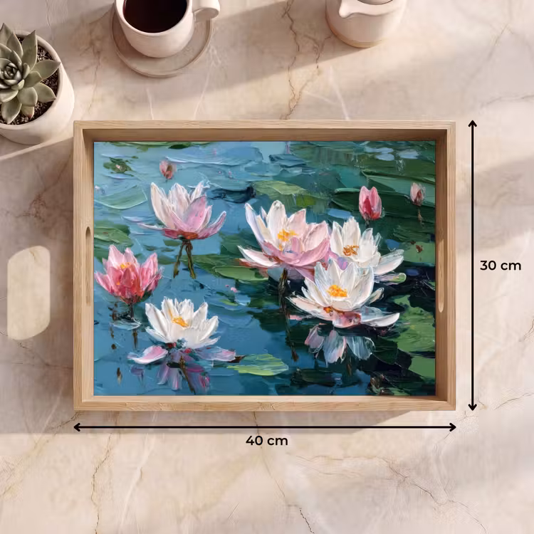 Waterlelies - Bloemen - Roze - Water Dienblad Rechthoek middel -USP_Formaat