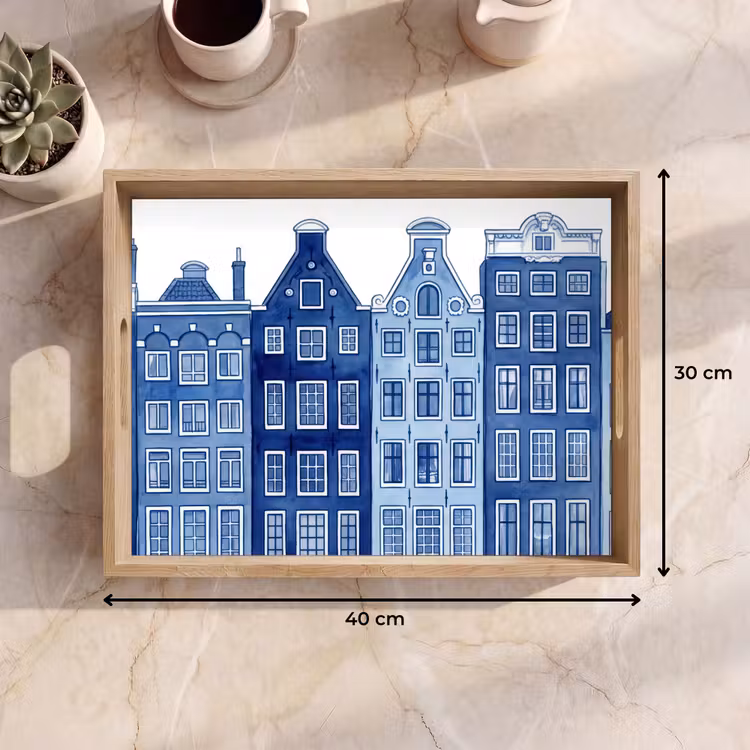 Aquarel - Grachtenpanden - Delfts - Blauw Dienblad Rechthoek middel -USP_Formaat