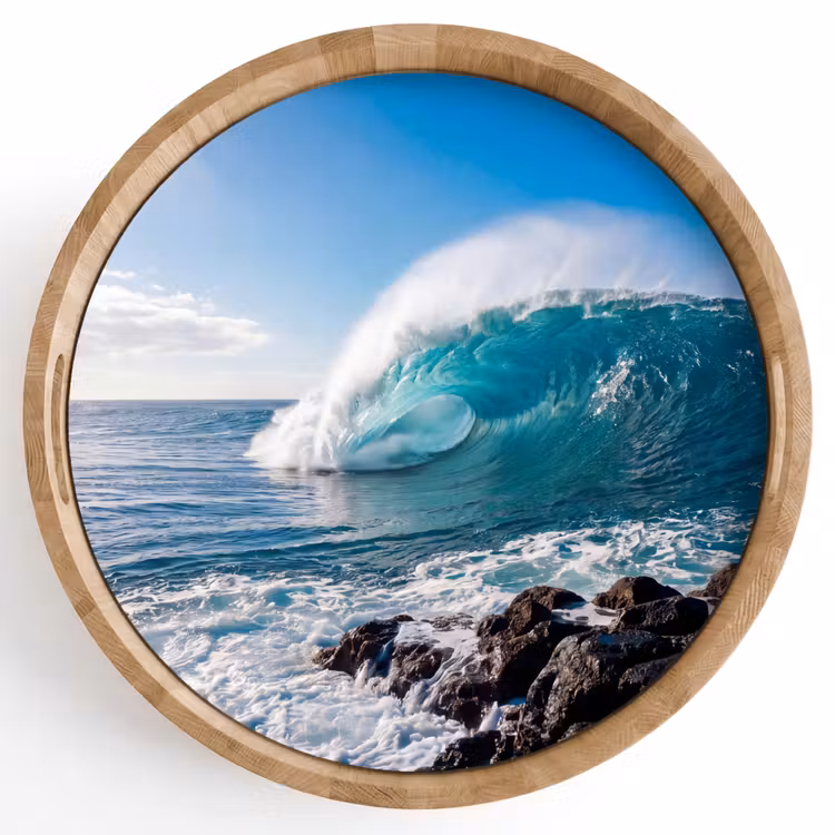 Golf - Oceaan - Brekend - Water - Blauw Dienblad Rond middel -z3d_shopping