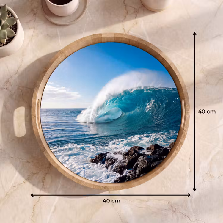 Golf - Oceaan - Brekend - Water - Blauw Dienblad Rond middel -USP_Formaat