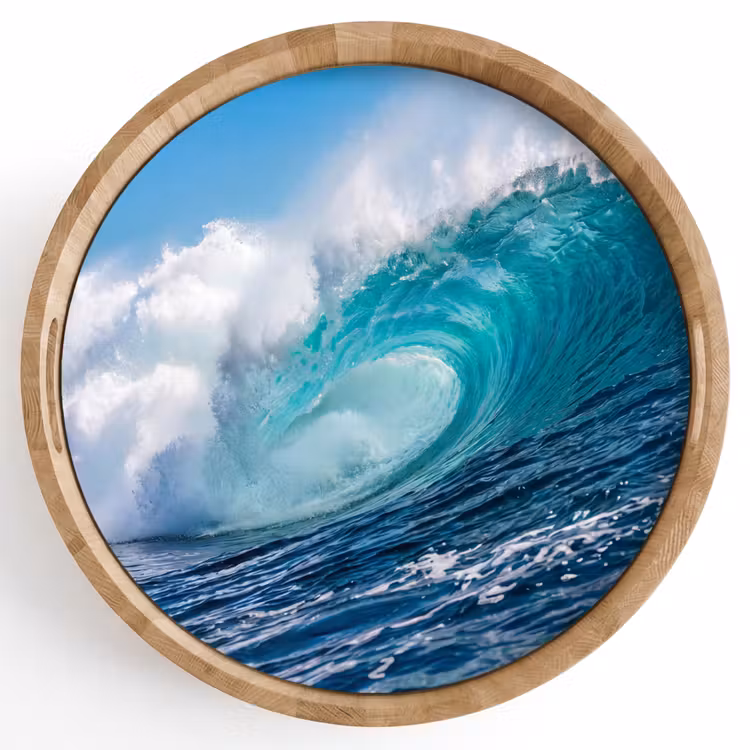 Golf - Oceaan - Water - Dynamisch - Blauw Dienblad Rond middel -z3d_shopping