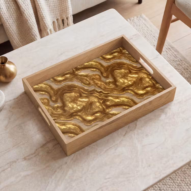 Golven - Organisch - Goud - Crème Dienblad Rechthoek middel 911 -sfeer1