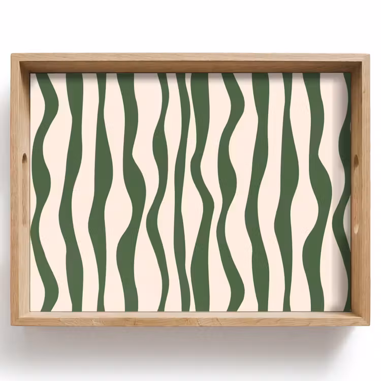 Golvende lijnen - Beige - Groen - Strepen - Abstract Dienblad Rechthoek middel -z3d_shopping