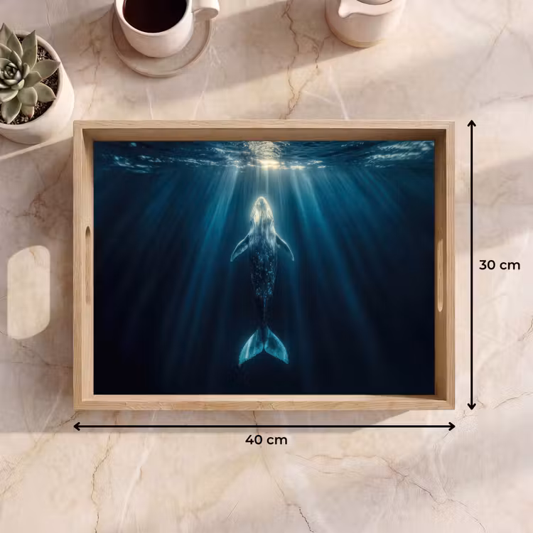 Walvis - Water - Zonnestralen - Blauw Dienblad Rechthoek middel -USP_Formaat