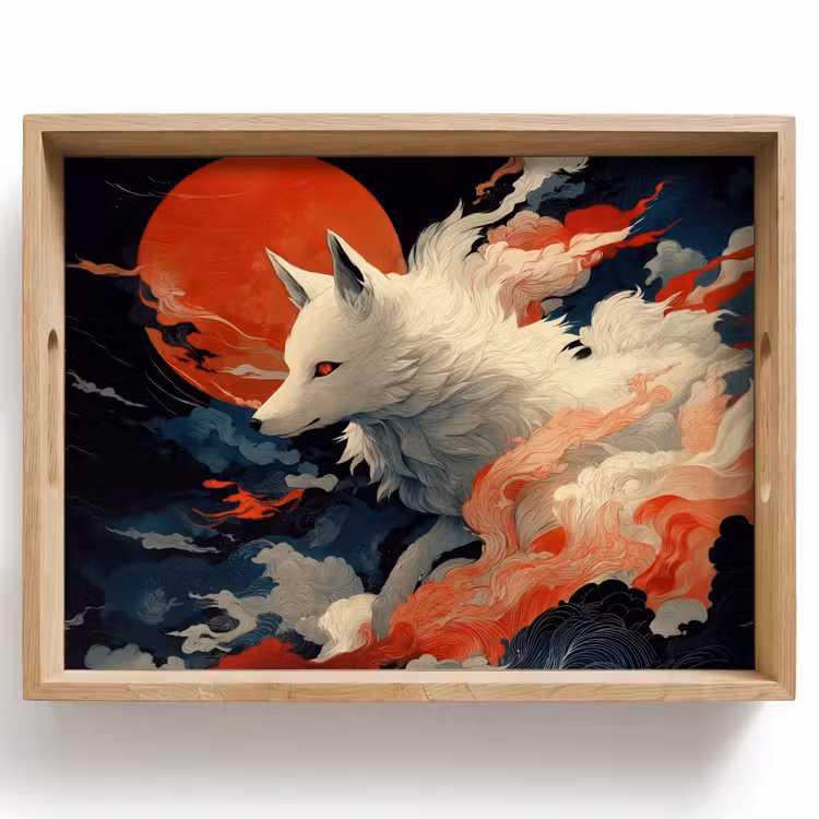 Witte vos - wolken - maan Dienblad Rechthoek middel -z3d_shopping