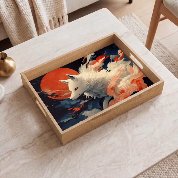 Witte vos - wolken - maan Dienblad Rechthoek middel -sfeer1