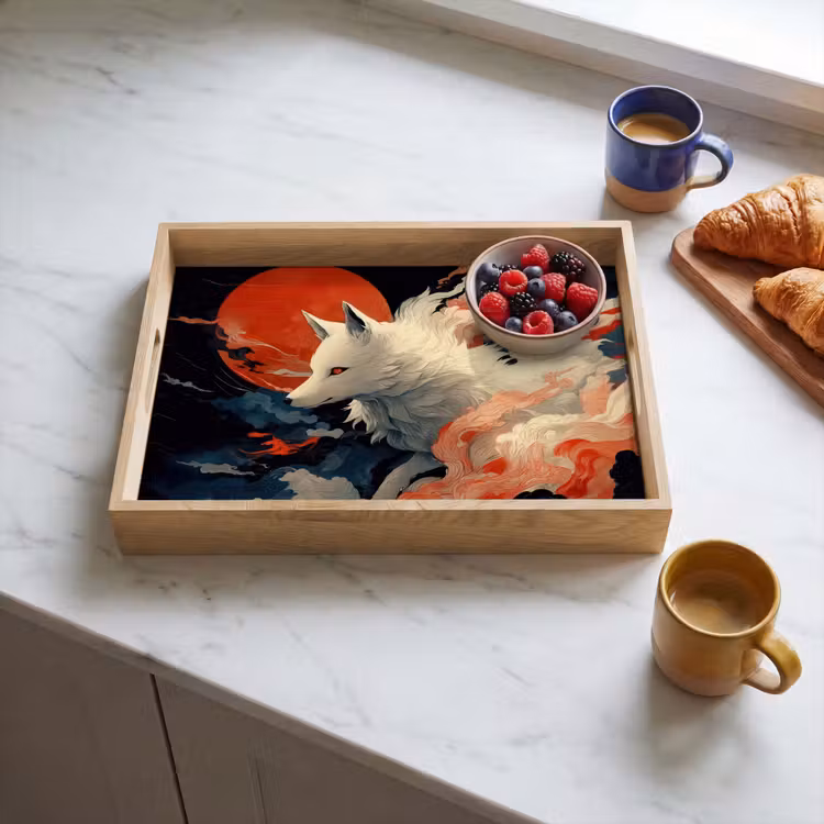 Witte vos - wolken - maan Dienblad Rechthoek middel -sfeer2