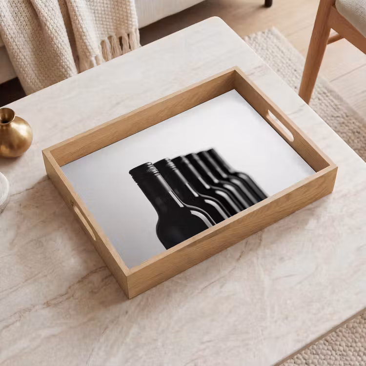 Wijnflessen - Zwart - Minimalistisch Dienblad Rechthoek middel -sfeer1