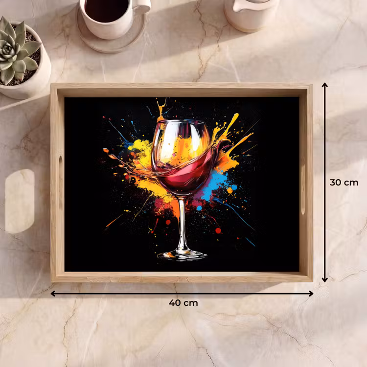 Wijn - Glas - Graffiti - Borrel - Rood - Verf Dienblad Rechthoek middel -USP_Formaat