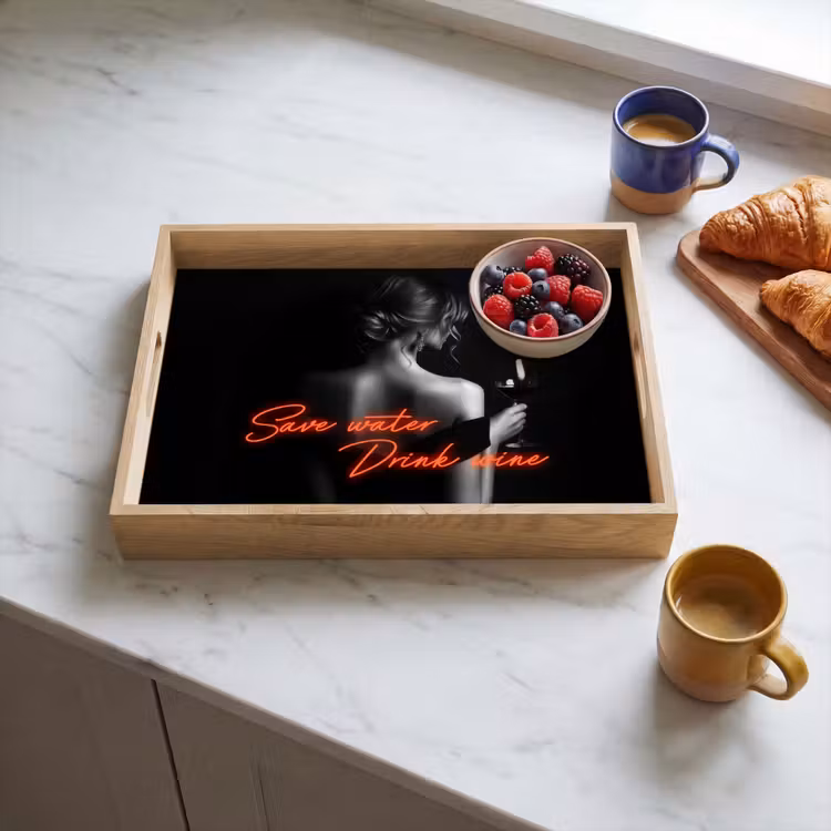 Wijn - Vrouw - Neon - Quote Dienblad Rechthoek middel -sfeer2