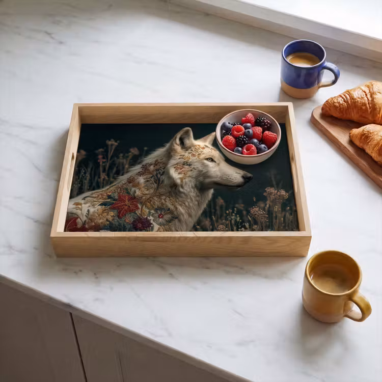 Wolf - Bloemen - Natuur Dienblad Rechthoek middel -sfeer2