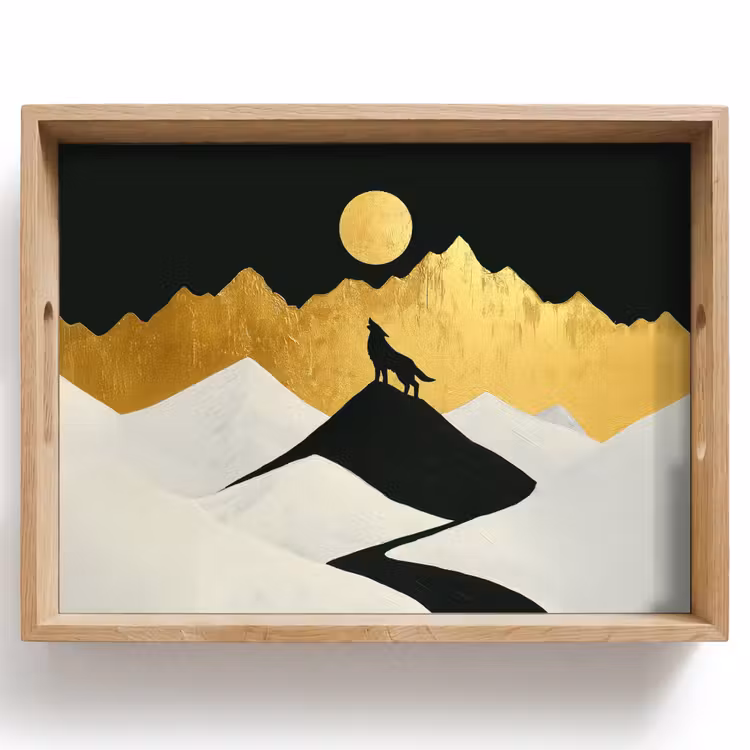 Wolf - Bergen - Maan - Zwart Dienblad Rechthoek middel -z3d_shopping