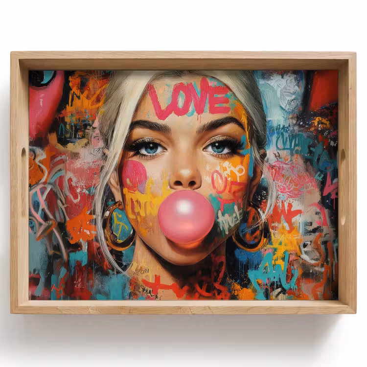Vrouw - Kauwgom - Graffiti - Love Dienblad Rechthoek middel -z3d_shopping