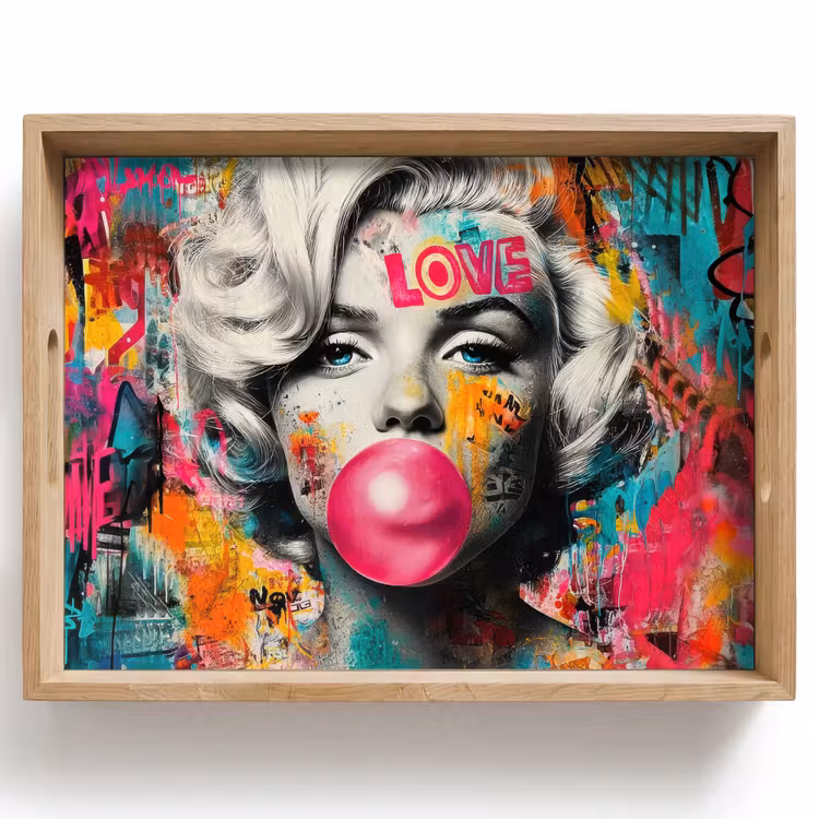 Vrouw - Kauwgom - Graffiti - Neonkleuren Dienblad Rechthoek middel -z3d_shopping