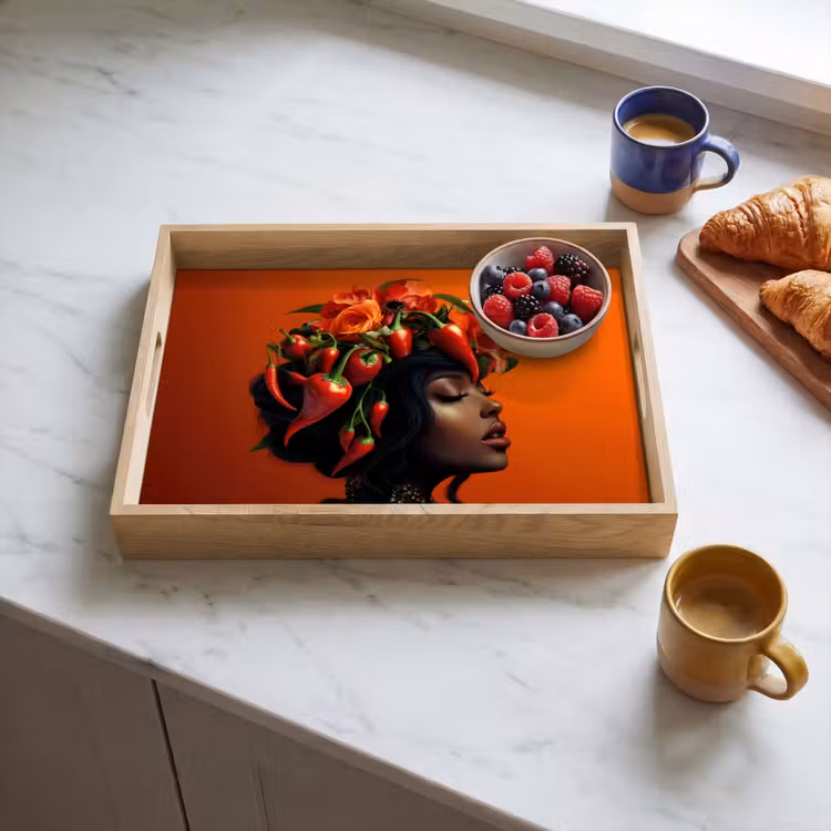 Vrouw - Chilipepers - Pepers - Bloemen Dienblad Rechthoek middel -sfeer2
