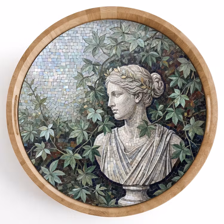 Vrouw - Klassiek - Mozaiëk - Natuur - Groen Dienblad Rond middel -z3d_shopping