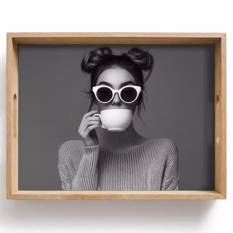 Vrouw - Koffie - Zwart - Wit Dienblad Rechthoek middel -z3d_shopping