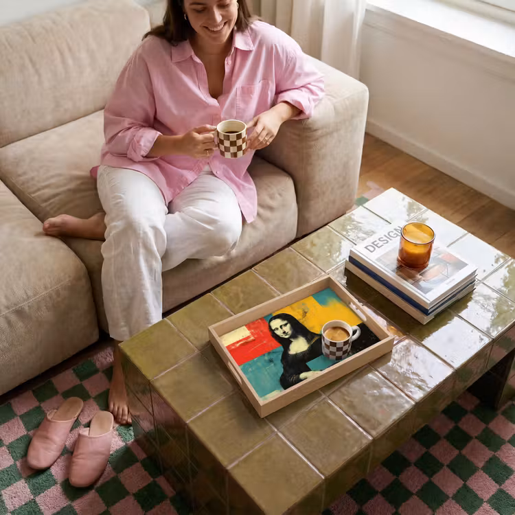 Vrouw - Kleurvlakken - Klassieke schilderkunst Dienblad Rechthoek middel -sfeer3
