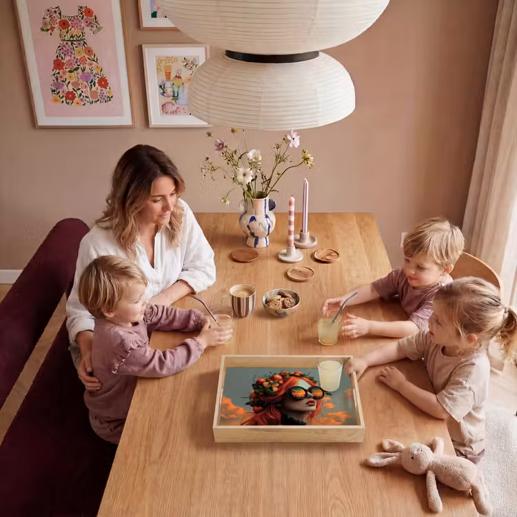 Vrouw - Kroon - Tomaat - Bascilicum - Zonnebril Dienblad Rechthoek middel -sfeer4