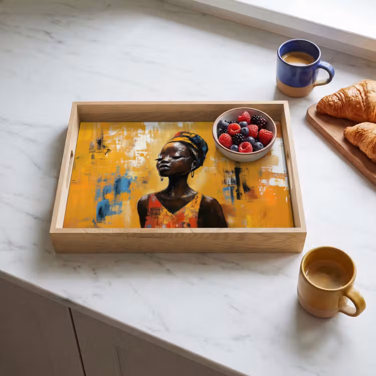 Vrouw - Ogen - Penseelstreken - Geel Dienblad Rechthoek middel -sfeer2