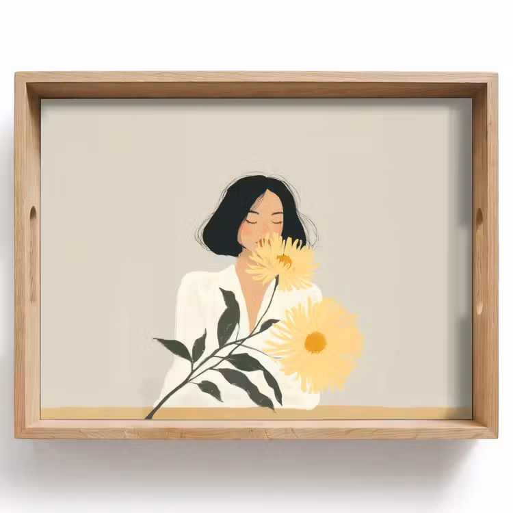 Vrouw - Bloem - Geel - Minimalistisch Dienblad Rechthoek middel -z3d_shopping