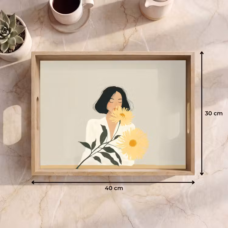 Vrouw - Bloem - Geel - Minimalistisch Dienblad Rechthoek middel -USP_Formaat