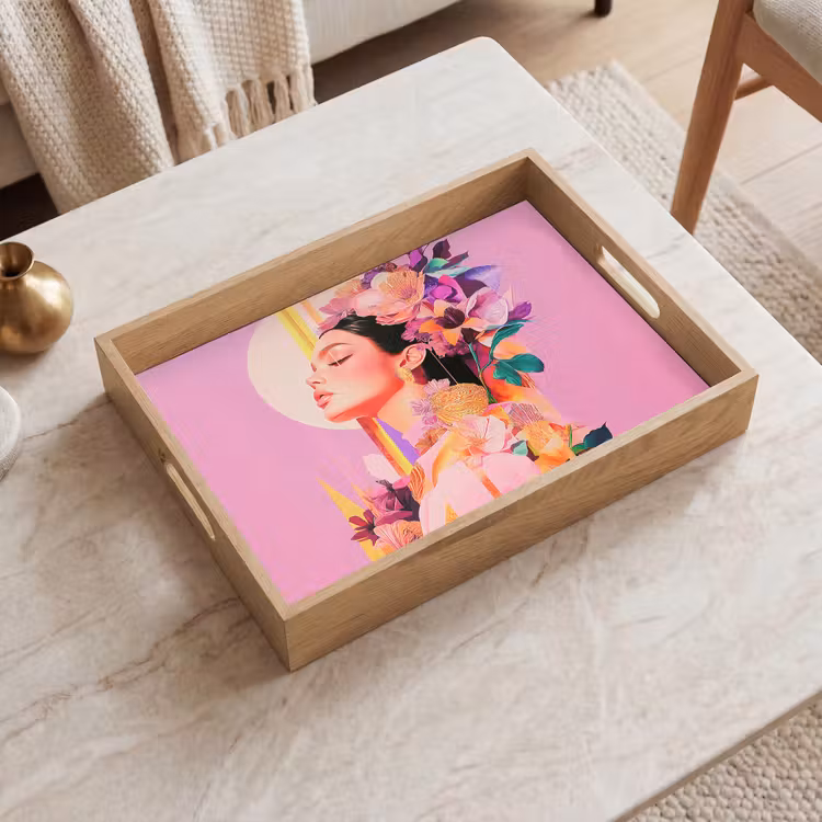 Vrouw - Bloemen - Paars - Abstract Dienblad Rechthoek middel -sfeer1