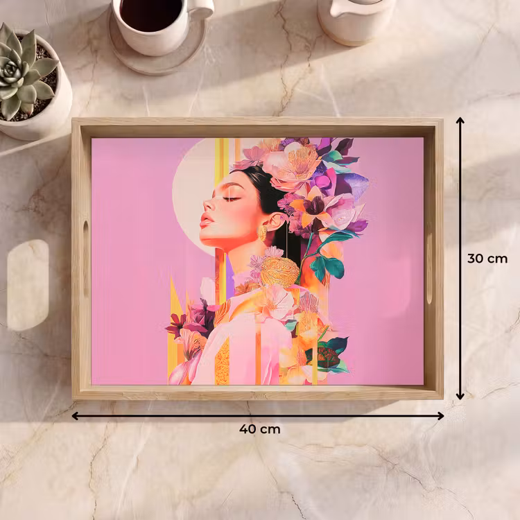 Vrouw - Bloemen - Paars - Abstract Dienblad Rechthoek middel -USP_Formaat