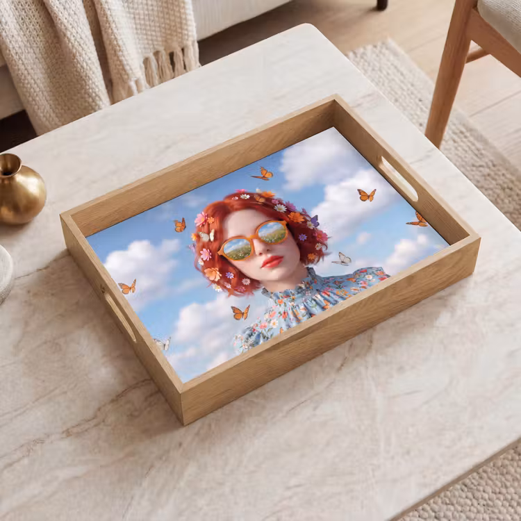 Vrouw - Bloemen - Zomer - Portret - Kleurrijk Dienblad Rechthoek middel -sfeer1