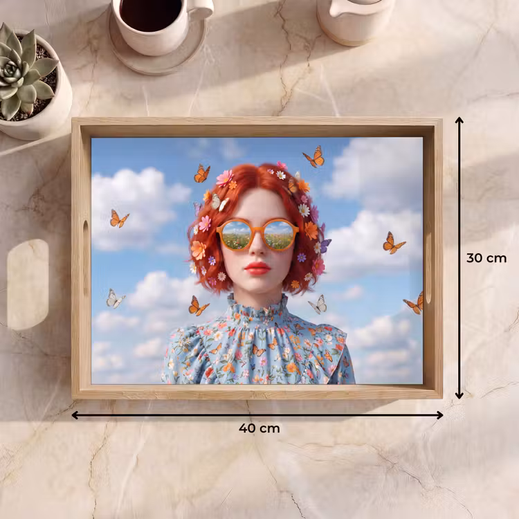 Vrouw - Bloemen - Zomer - Portret - Kleurrijk Dienblad Rechthoek middel -USP_Formaat