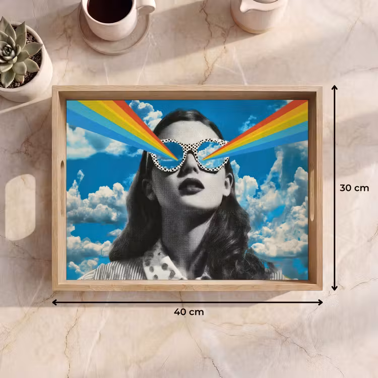 Vrouw - Bril - Regenboog - Wolken Dienblad Rechthoek middel -USP_Formaat