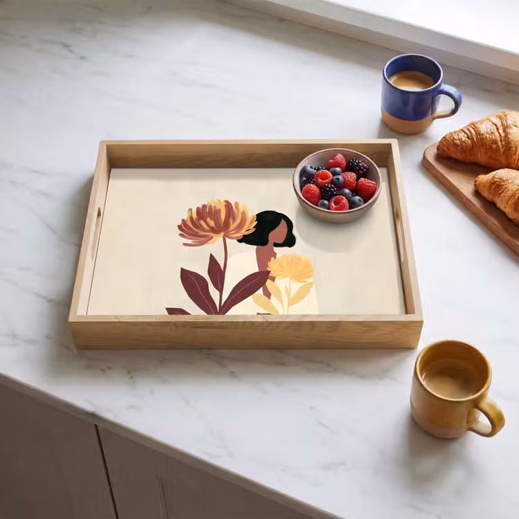 Vrouw - Minimalistisch - Bloem Dienblad Rechthoek middel -sfeer2