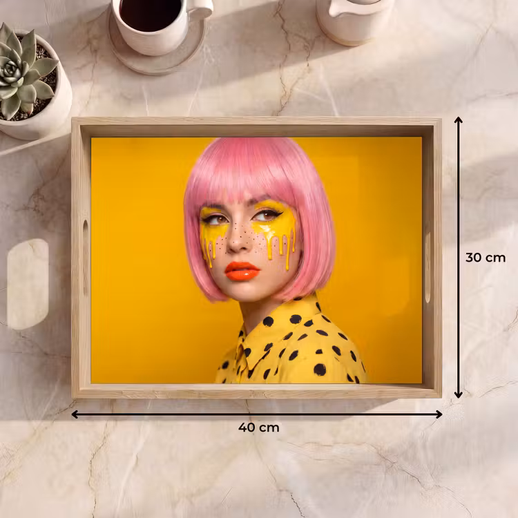 Vrouw - Portret - Abstract - Kleurrijk - Geel Dienblad Rechthoek middel -USP_Formaat