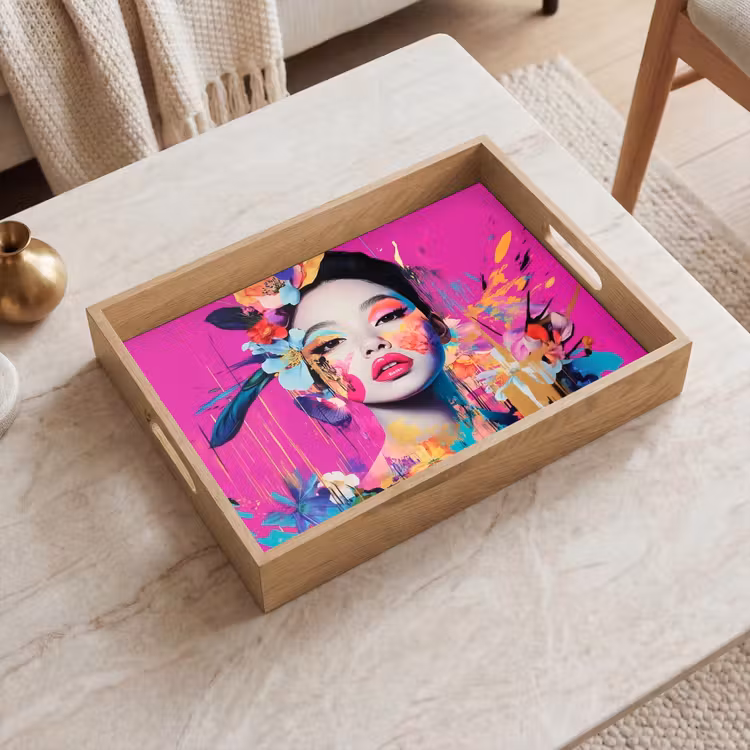 Vrouw - Portret - Abstract - Paars Dienblad Rechthoek middel -sfeer1