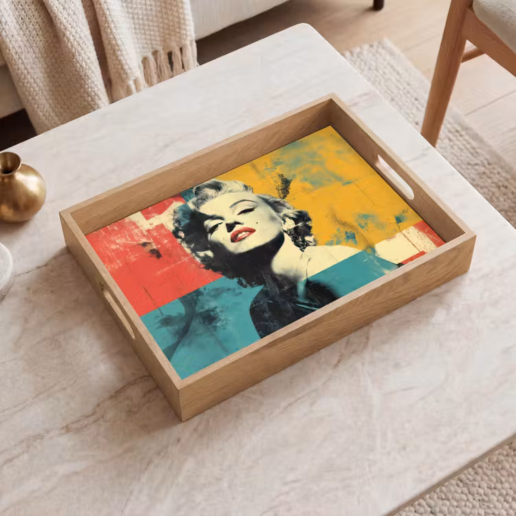 Vrouw - Rode lippen - Abstracte kleurvlakken - Popartuistraling Dienblad Rechthoek middel -sfeer1
