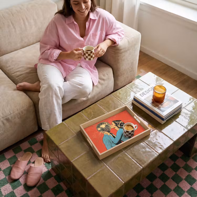Vrouw - Retro - Discobal - Kus Dienblad Rechthoek middel -sfeer3