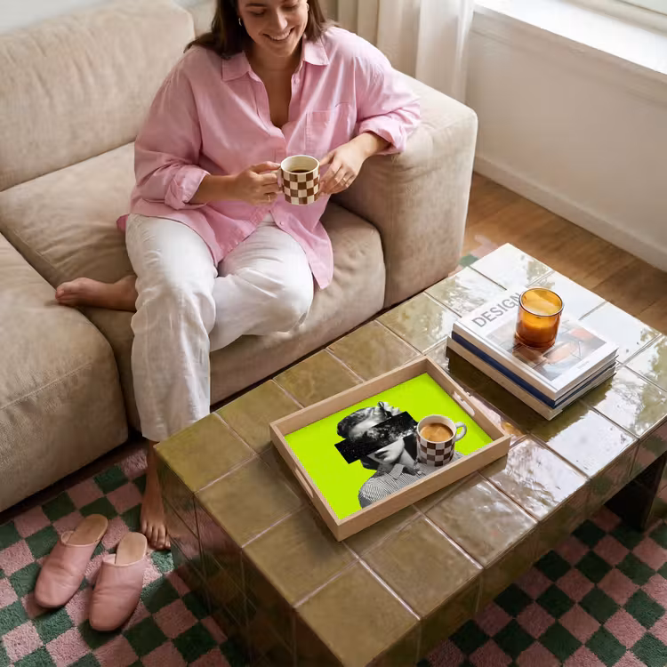 Vrouw - Sterrenhemel - Groen Dienblad Rechthoek middel -sfeer3