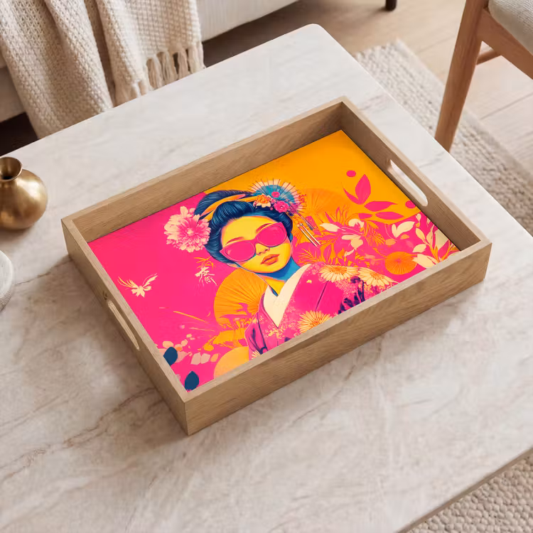 Vrouw - Zonnebril - Abstract - Oranje Dienblad Rechthoek middel -sfeer1