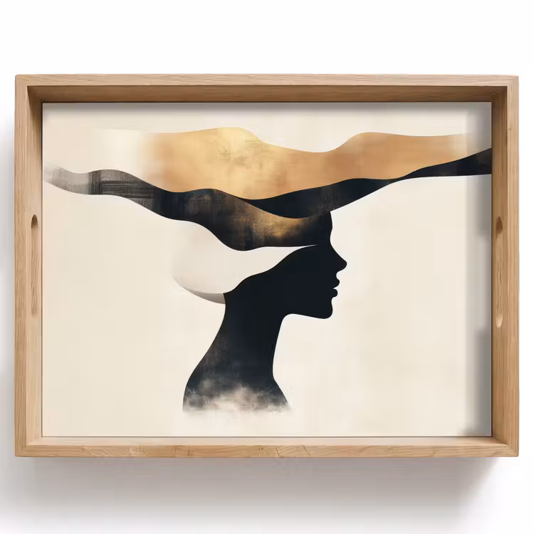 Vrouw - Golven - Zwart Dienblad Rechthoek middel -z3d_shopping