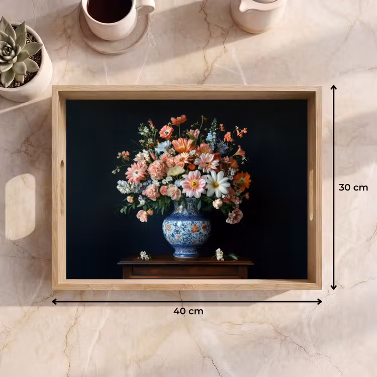 Hout - Vaas - Kleuren - Bloemen Dienblad Rechthoek middel -USP_Formaat