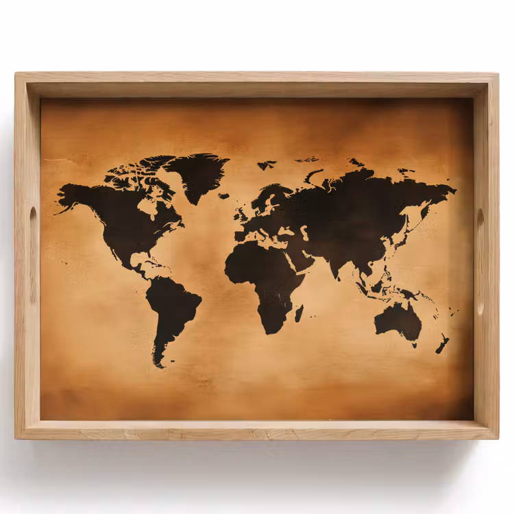 Wereldkaart - Bruin - Kaart Dienblad Rechthoek middel -z3d_shopping