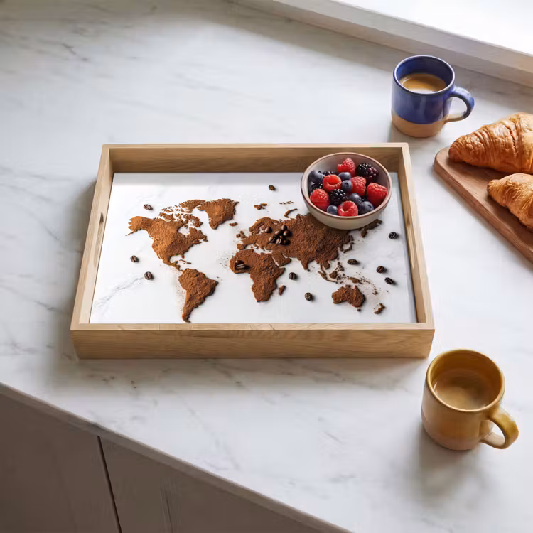 Wereldkaart - Koffie - Marmer Dienblad Rechthoek middel -sfeer2